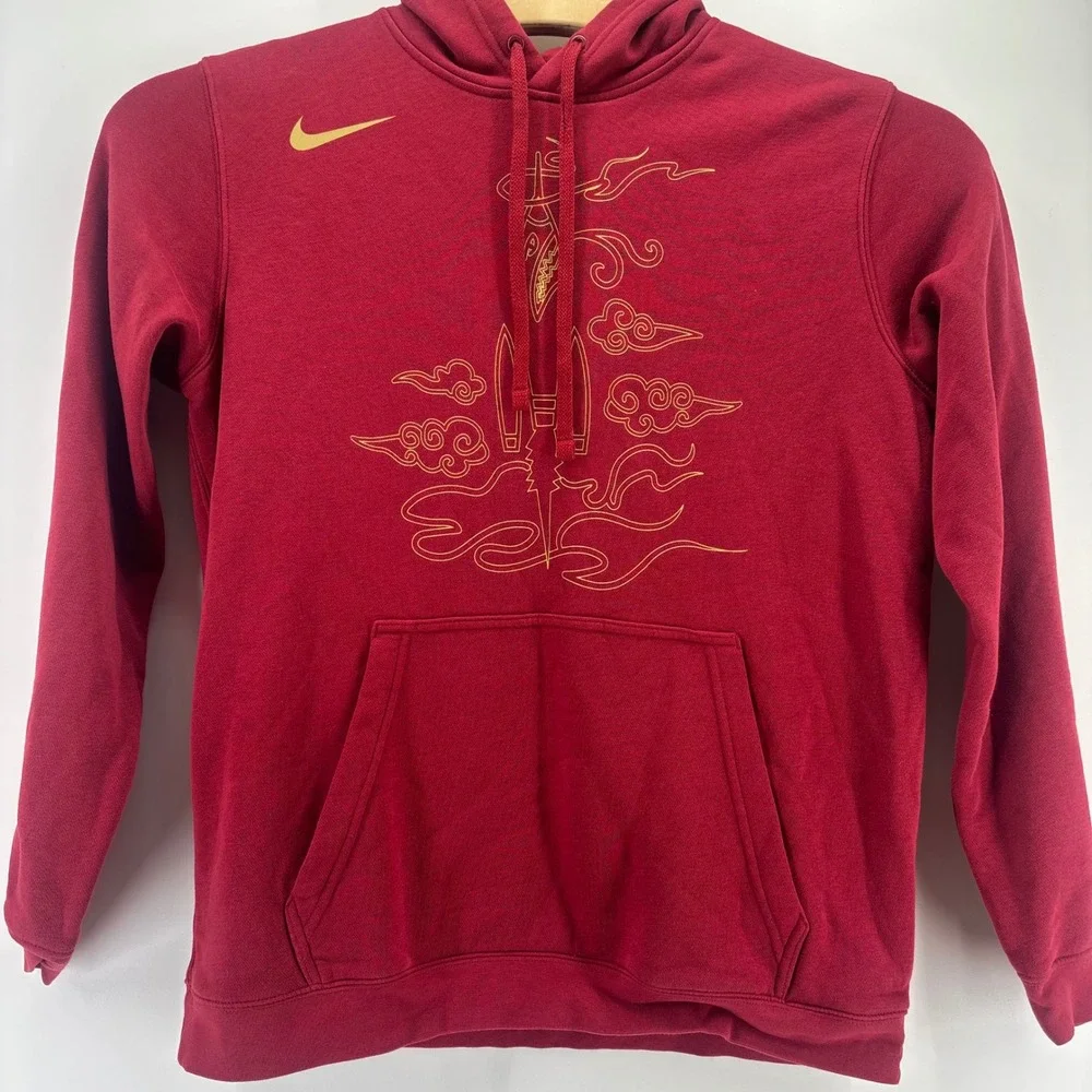 Nike NBA Houston Rockets Hoodie Mens Large Red Gold Graphic Pullover Basketball